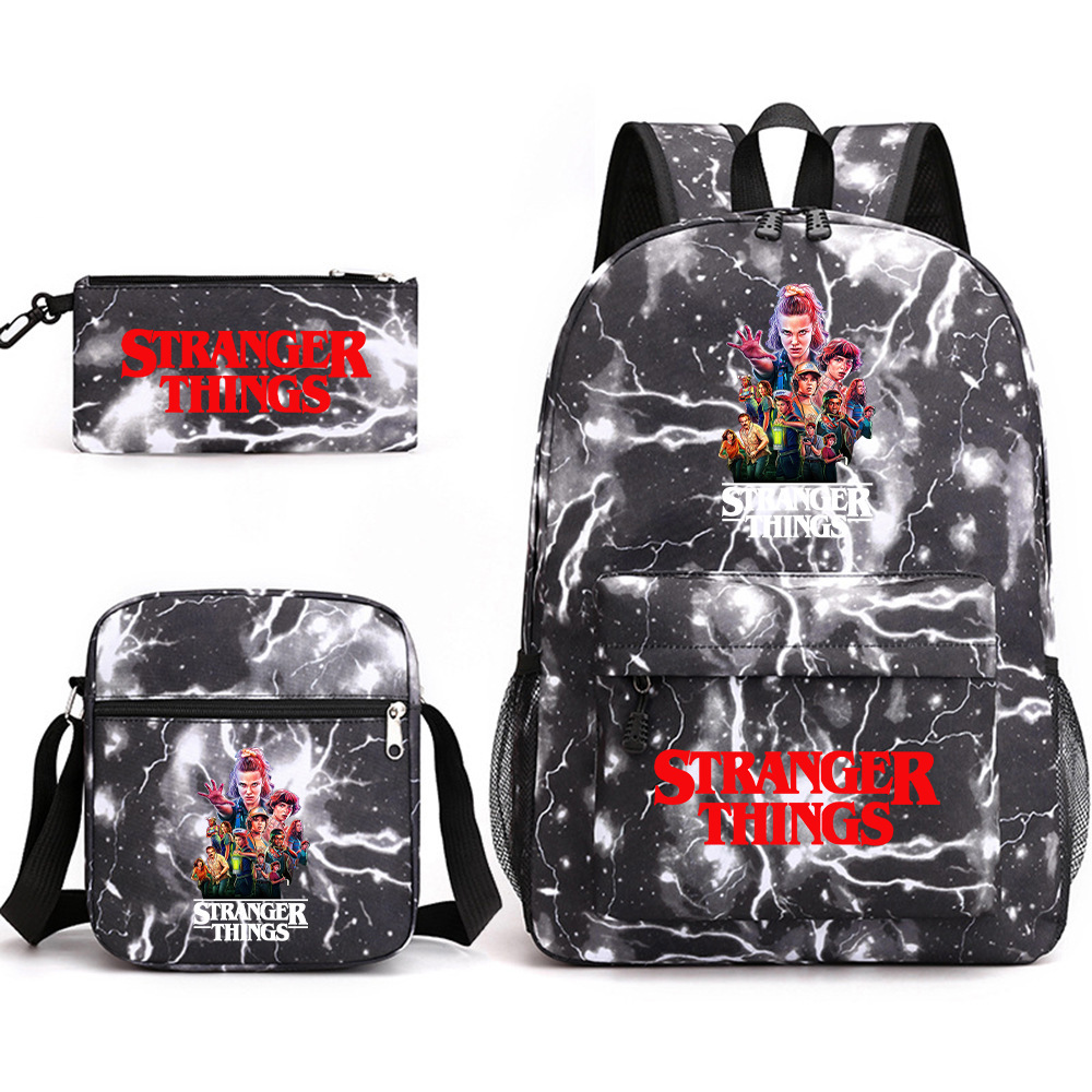 Stranger Things 3-piece backpack, casual canvas backpack, male and female student backpack, printed large capacity outdoor bag Stranger Things 3-piece backpack, casual canvas backpack, male and female student backpack, printed large capacity outdoor bag