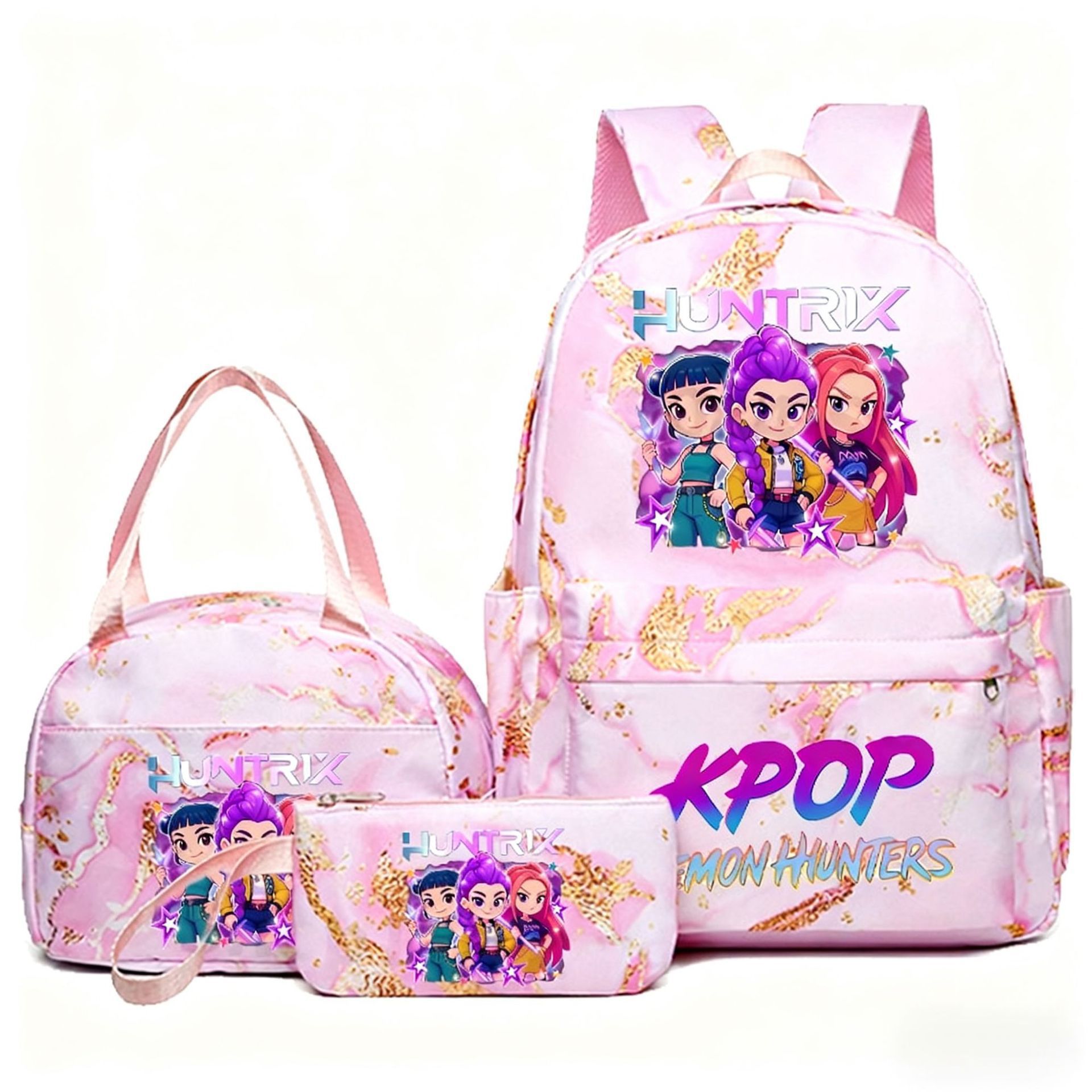 Foreign trade hot item demon hunter backpack kpop anime fashion student backpack lunch bag pencil box set Foreign trade hot item demon hunter backpack kpop anime fashion student backpack lunch bag pencil box set