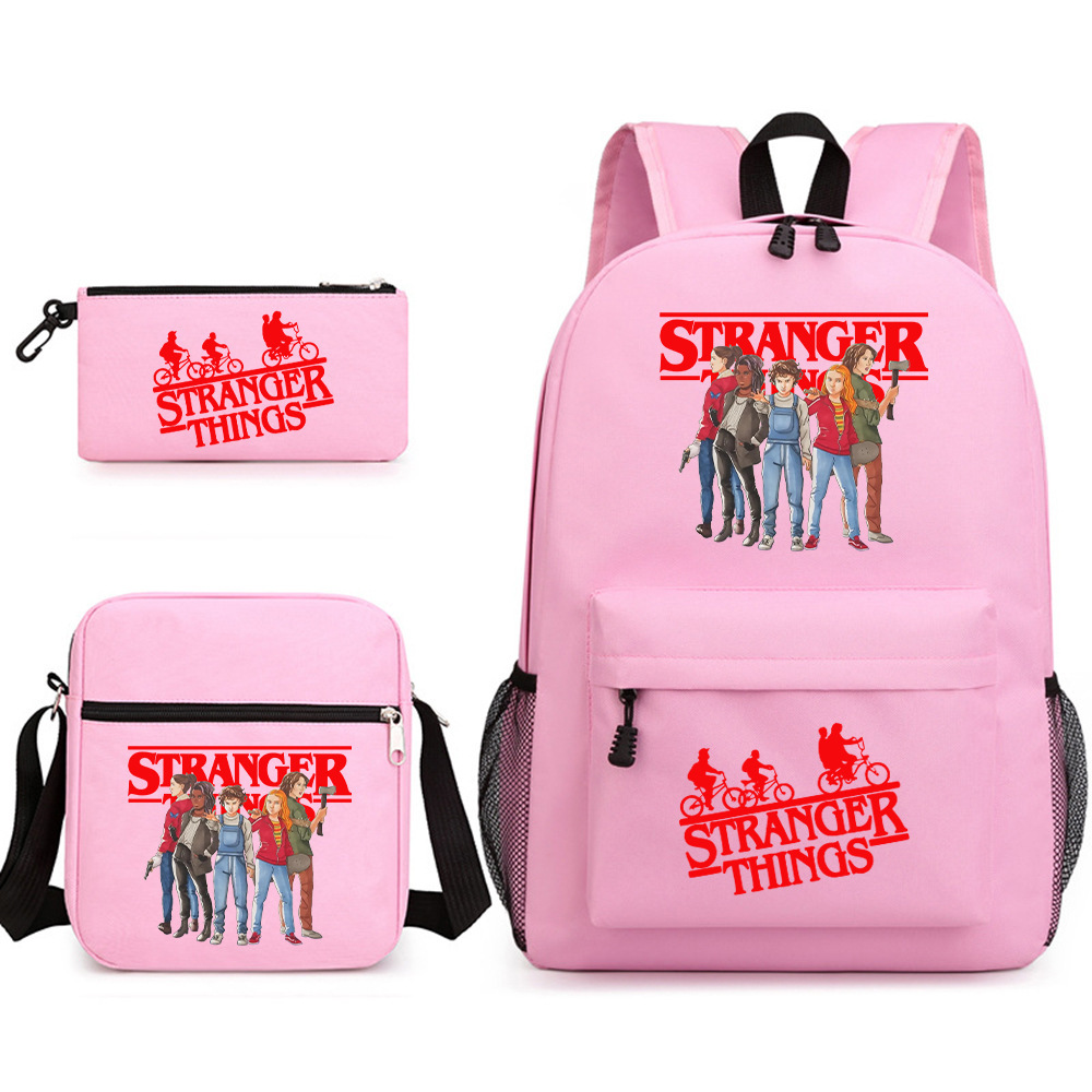 Stranger Things 3-piece backpack, casual canvas backpack, male and female student backpack, printed large capacity outdoor bag Stranger Things 3-piece backpack, casual canvas backpack, male and female student backpack, printed large capacity outdoor bag
