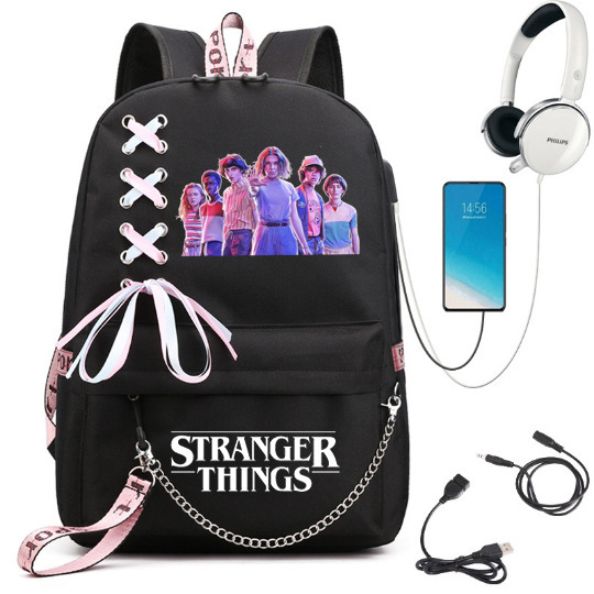 Cross border New American TV Series Stranger Story Backpack USB Charging Night Light Backpack for Middle School Students Cross border New American TV Series Stranger Story Backpack USB Charging Night Light Backpack for Middle School Students