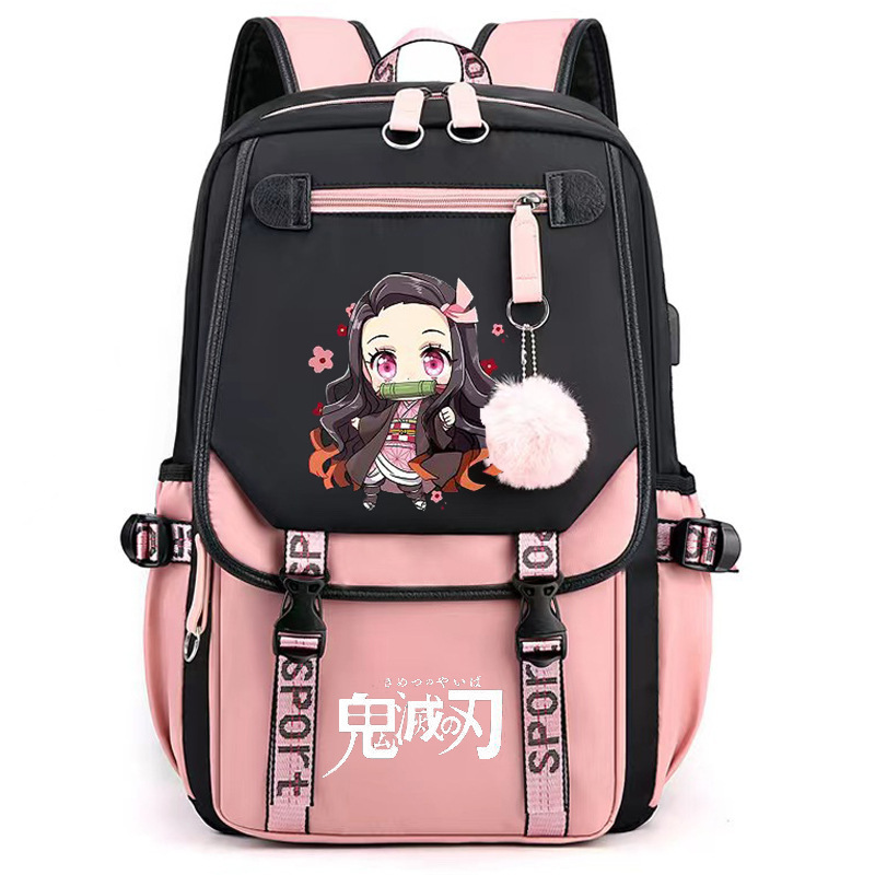 Japanese anime ghost extermination peripheral backpack, large capacity, teenage student backpack, USB interface computer bag, travel bag Japanese anime ghost extermination peripheral backpack, large capacity, teenage student backpack, USB interface computer bag, travel bag