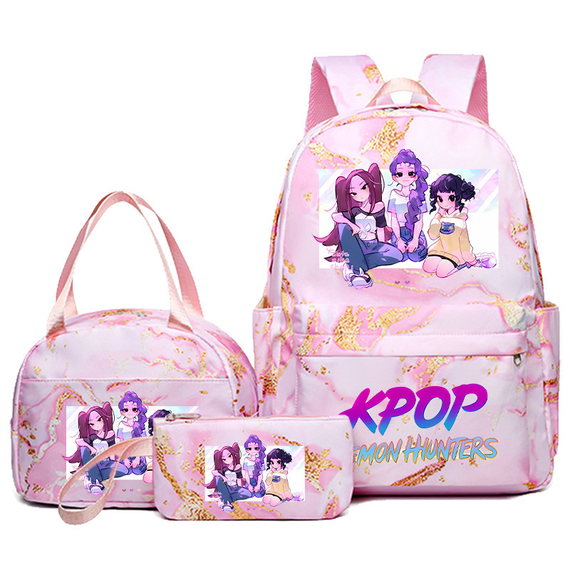 Foreign trade hot item demon hunter backpack kpop anime fashion student backpack lunch bag pencil box set