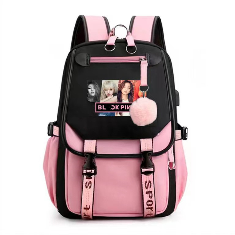 Korean girl group Kim Ji soo, Kim Jenny, Park Choi young printed backpack, backpack, large capacity USB interface, student Korean girl group Kim Ji soo, Kim Jenny, Park Choi young printed backpack, backpack, large capacity USB interface, student