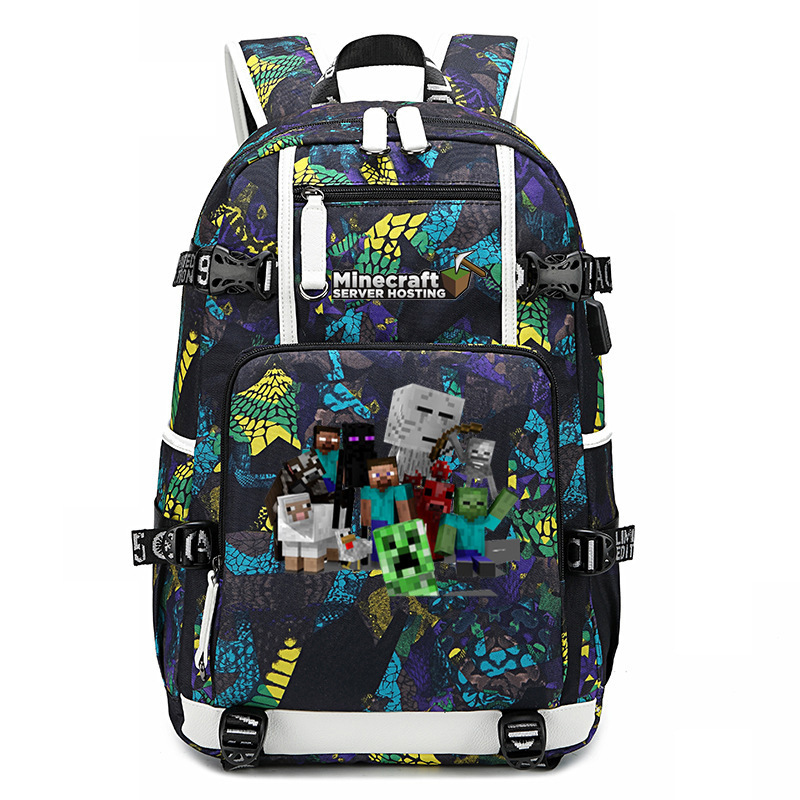 Cross border hot selling Minecraft game peripheral printed backpack outdoor large capacity travel bag Cross border hot selling Minecraft game peripheral printed backpack outdoor large capacity travel bag