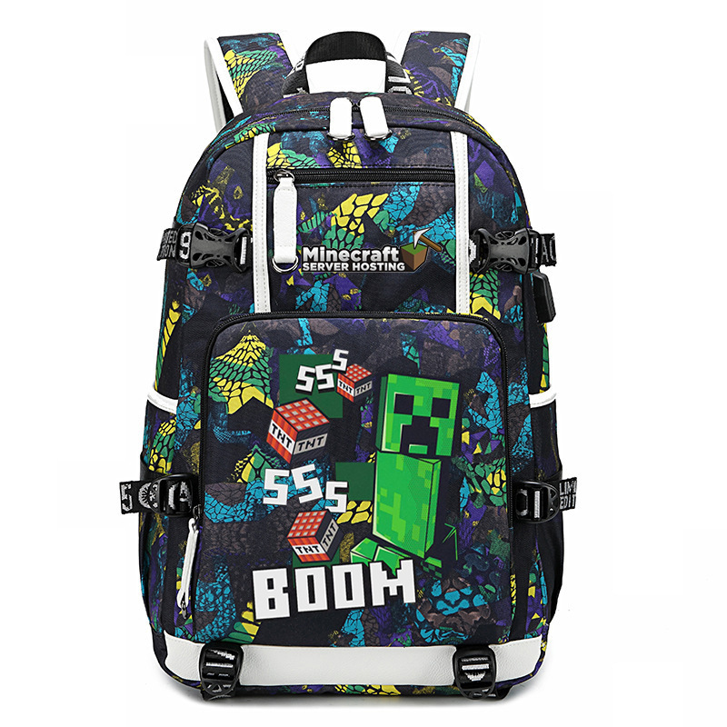 Cross border hot selling Minecraft game peripheral printed backpack outdoor large capacity travel bag Cross border hot selling Minecraft game peripheral printed backpack outdoor large capacity travel bag
