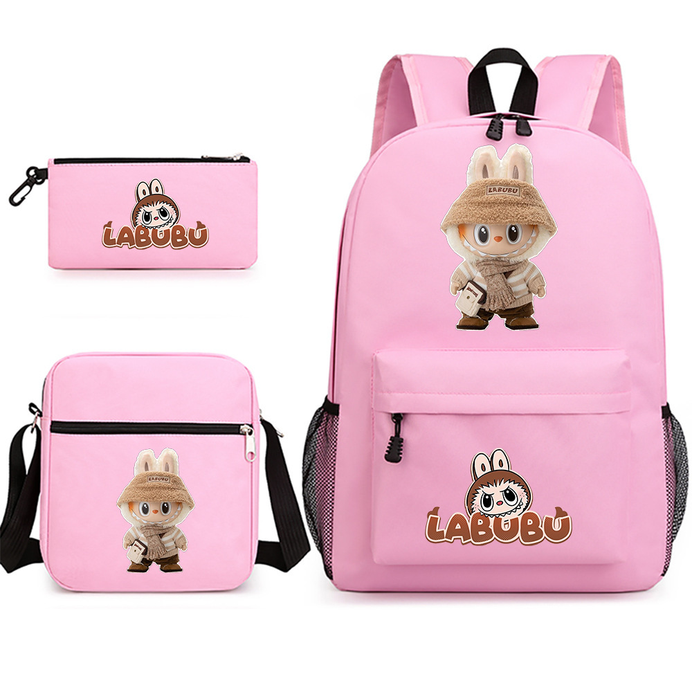 Cross border new hot selling Labubu peripheral printed student backpack backpack shoulder pencil case 3-piece set Cross border new hot selling Labubu peripheral printed student backpack backpack shoulder pencil case 3-piece set