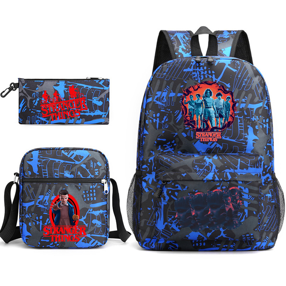 Stranger Things 3-piece backpack, casual canvas backpack, male and female student backpack, printed large capacity outdoor bag Stranger Things 3-piece backpack, casual canvas backpack, male and female student backpack, printed large capacity outdoor bag
