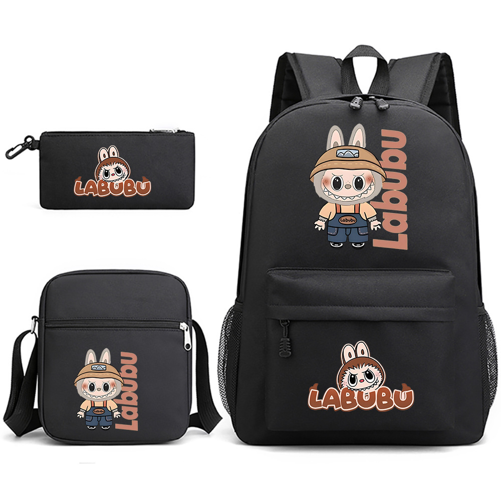 Cross border new hot selling Labubu peripheral printed student backpack backpack shoulder pencil case 3-piece set Cross border new hot selling Labubu peripheral printed student backpack backpack shoulder pencil case 3-piece set