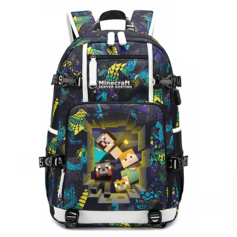 Cross border hot selling Minecraft game peripheral printed backpack outdoor large capacity travel bag Cross border hot selling Minecraft game peripheral printed backpack outdoor large capacity travel bag