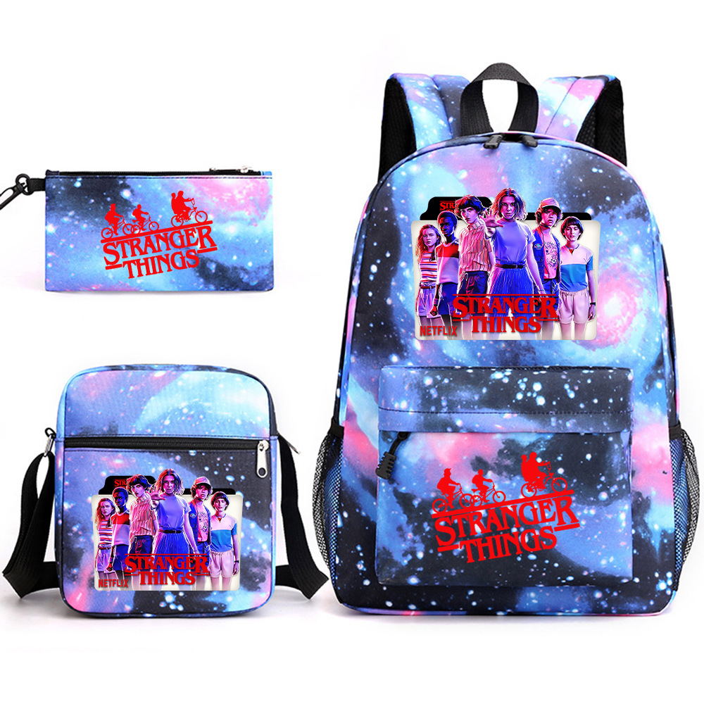 Stranger Things 3-piece backpack, casual canvas backpack, male and female student backpack, printed large capacity outdoor bag Stranger Things 3-piece backpack, casual canvas backpack, male and female student backpack, printed large capacity outdoor bag