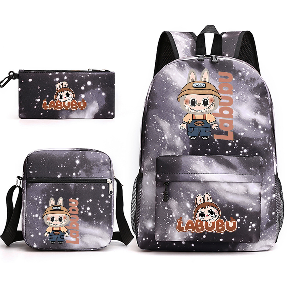 Cross border new hot selling Labubu peripheral printed student backpack backpack shoulder pencil case 3-piece set Cross border new hot selling Labubu peripheral printed student backpack backpack shoulder pencil case 3-piece set