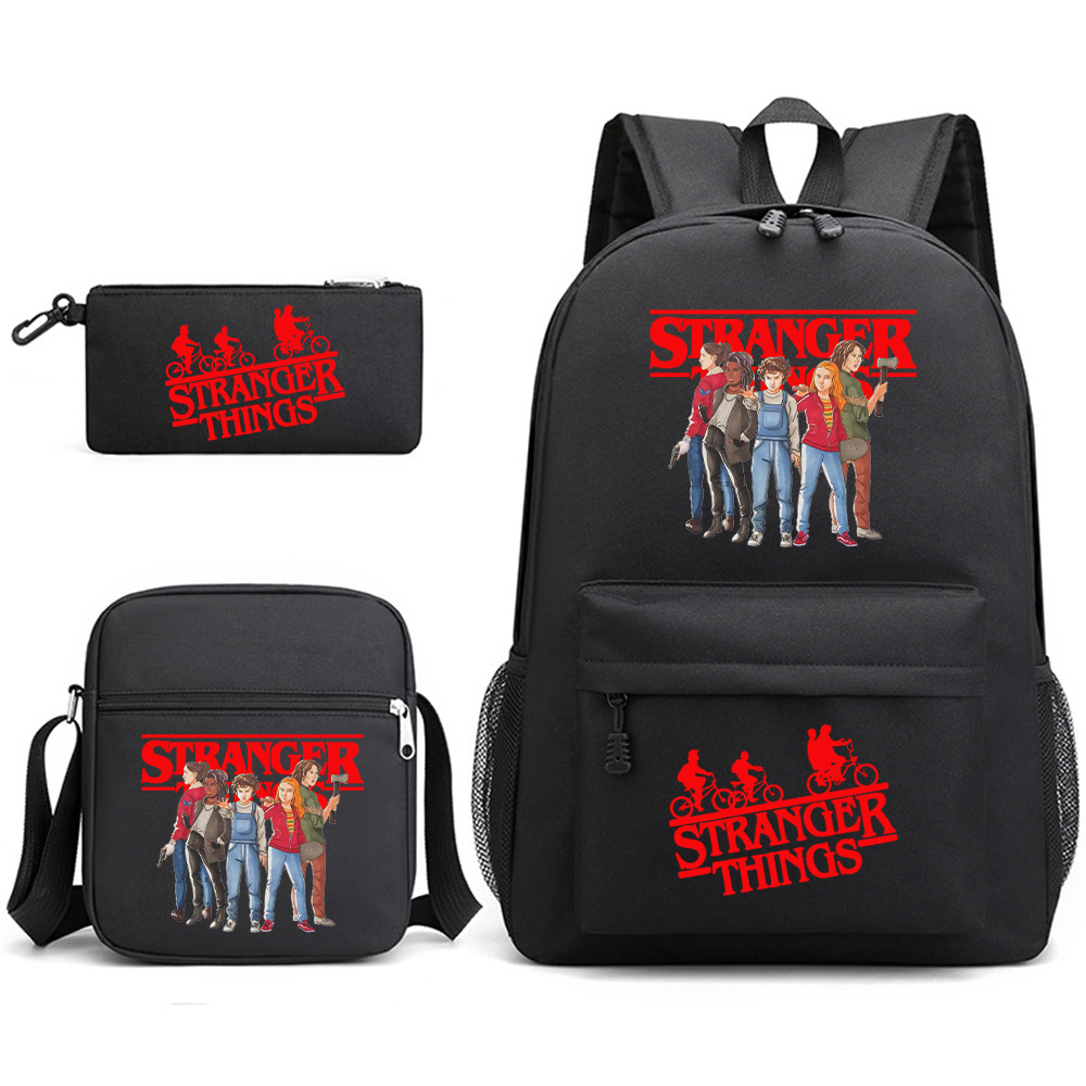Stranger Things 3-piece backpack, casual canvas backpack, male and female student backpack, printed large capacity outdoor bag Stranger Things 3-piece backpack, casual canvas backpack, male and female student backpack, printed large capacity outdoor bag
