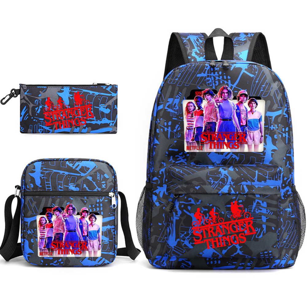 Stranger Things 3-piece backpack, casual canvas backpack, male and female student backpack, printed large capacity outdoor bag Stranger Things 3-piece backpack, casual canvas backpack, male and female student backpack, printed large capacity outdoor bag