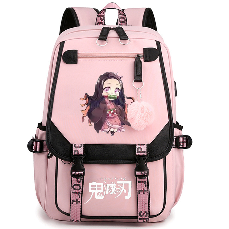 Japanese anime ghost extermination peripheral backpack, large capacity, teenage student backpack, USB interface computer bag, travel bag Japanese anime ghost extermination peripheral backpack, large capacity, teenage student backpack, USB interface computer bag, travel bag