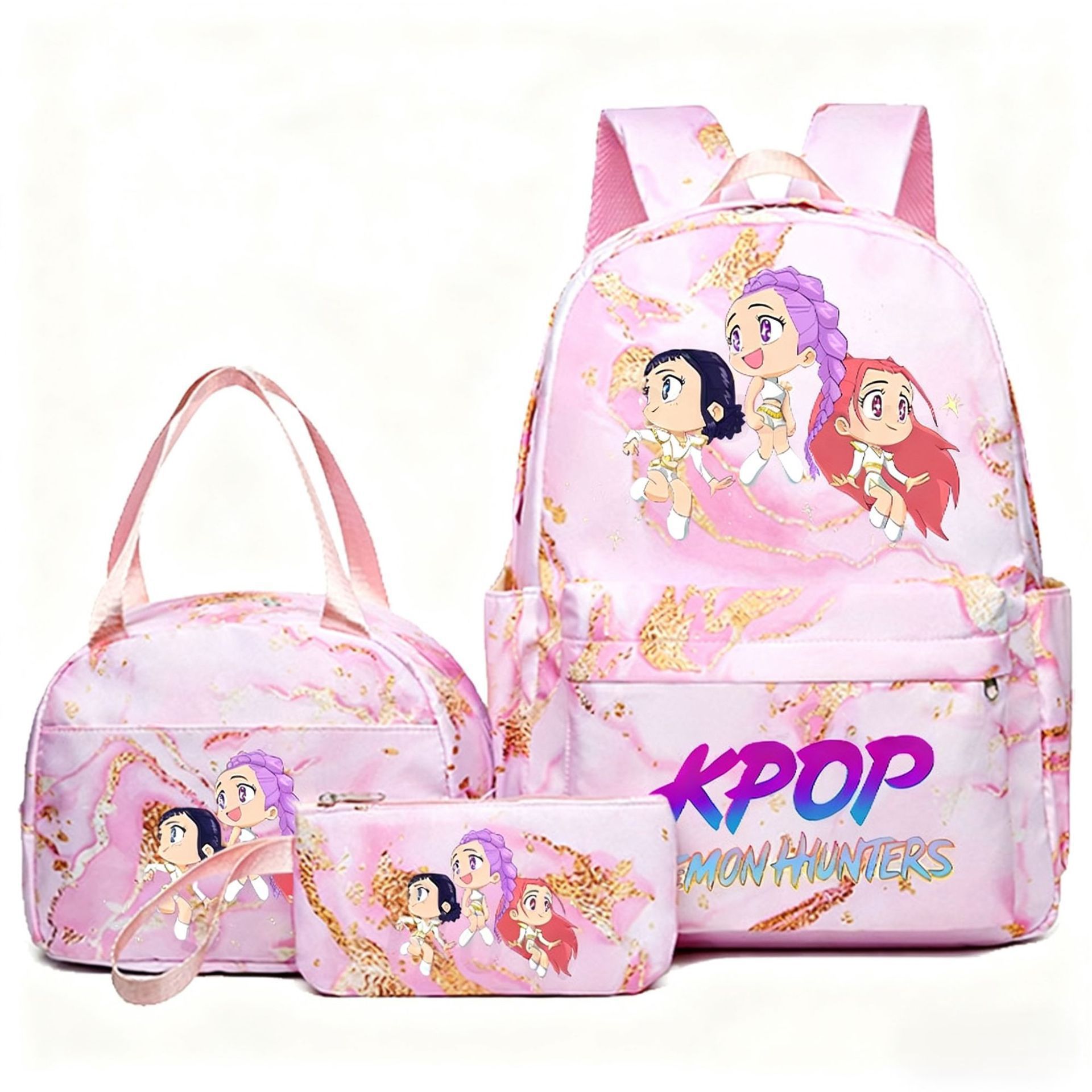 Foreign trade hot item demon hunter backpack kpop anime fashion student backpack lunch bag pencil box set Foreign trade hot item demon hunter backpack kpop anime fashion student backpack lunch bag pencil box set