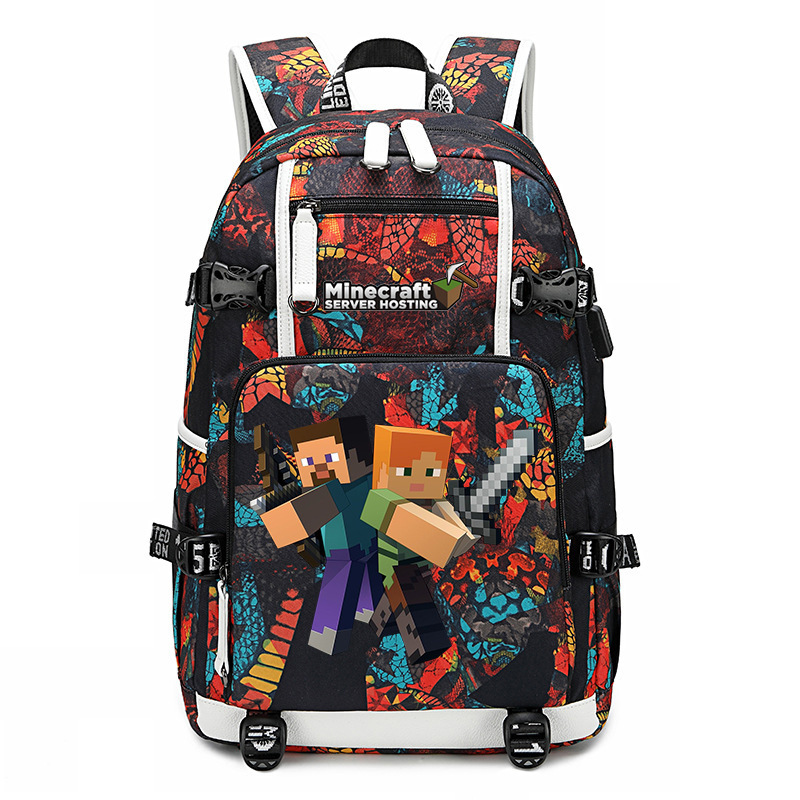 Cross border hot selling Minecraft game peripheral printed backpack outdoor large capacity travel bag Cross border hot selling Minecraft game peripheral printed backpack outdoor large capacity travel bag