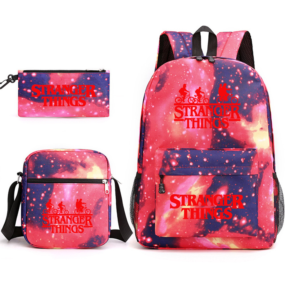 Stranger Things 3-piece backpack, casual canvas backpack, male and female student backpack, printed large capacity outdoor bag Stranger Things 3-piece backpack, casual canvas backpack, male and female student backpack, printed large capacity outdoor bag