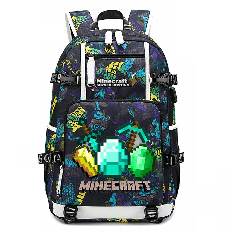 Cross border hot selling Minecraft game peripheral printed backpack outdoor large capacity travel bag Cross border hot selling Minecraft game peripheral printed backpack outdoor large capacity travel bag