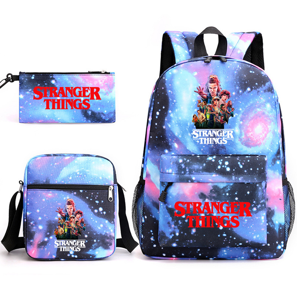 Stranger Things 3-piece backpack, casual canvas backpack, male and female student backpack, printed large capacity outdoor bag Stranger Things 3-piece backpack, casual canvas backpack, male and female student backpack, printed large capacity outdoor bag