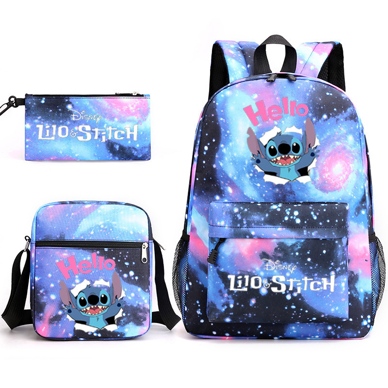 Interstellar Baby Stitch Stitch Backpack Single Shoulder Bag+Pen Bag Black Student Backpack 3-Piece Set