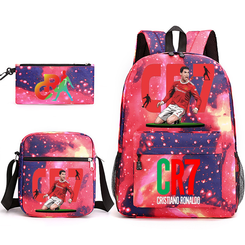 Cross border hot selling CR7 youth fashion children's student backpack three piece set backpack shoulder bag pencil case wholesale in stock