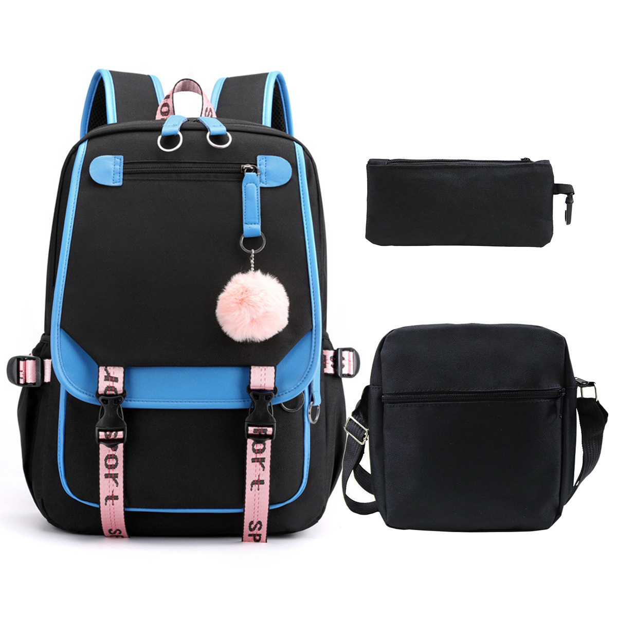 Cross border photo production of student backpack, shoulder bag, pencil case, three piece set, multifunctional fashion backpack, minimum order one piece Cross border photo production of student backpack, shoulder bag, pencil case, three piece set, multifunctional fashion backpack, minimum order one piece