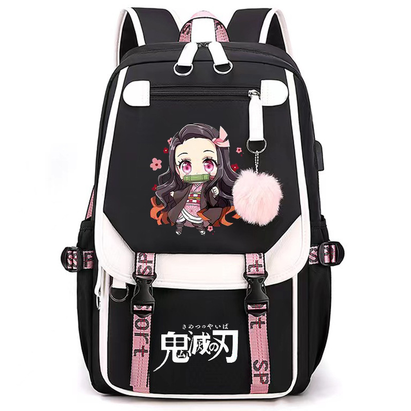 Japanese anime ghost extermination peripheral backpack, large capacity, teenage student backpack, USB interface computer bag, travel bag Japanese anime ghost extermination peripheral backpack, large capacity, teenage student backpack, USB interface computer bag, travel bag