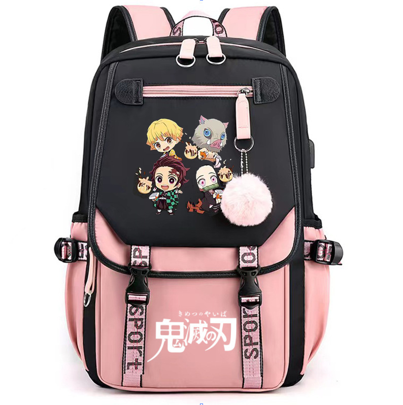Japanese anime ghost extermination peripheral backpack, large capacity, teenage student backpack, USB interface computer bag, travel bag Japanese anime ghost extermination peripheral backpack, large capacity, teenage student backpack, USB interface computer bag, travel bag
