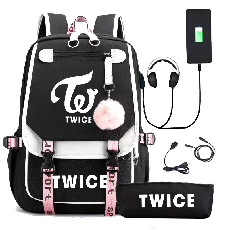 TWICE Yu Dingyan Zhou Ziyu Sun Caiying Same USB Charging Backpack Pen Bag Student Backpack Korean Edition Backpack