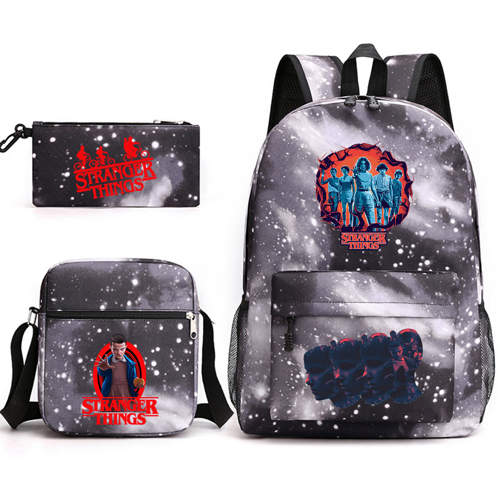 Stranger Things 3-piece backpack, casual canvas backpack, male and female student backpack, printed large capacity outdoor bag Stranger Things 3-piece backpack, casual canvas backpack, male and female student backpack, printed large capacity outdoor bag