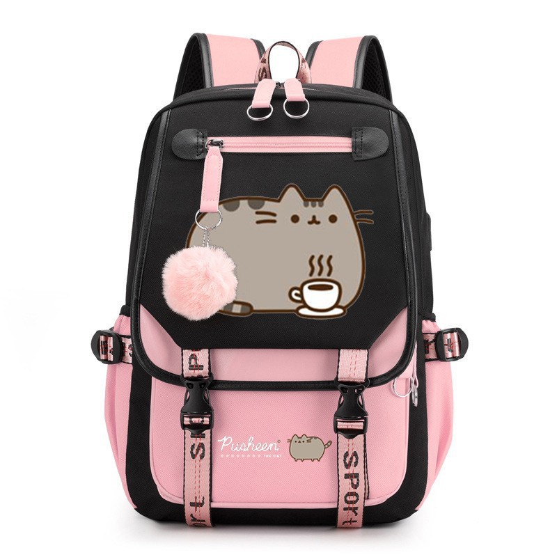 Pusheen Fat Lucky Cat Pattern Large Capacity Backpack Outdoor Travel Bag Computer Bag Student Leisure Backpack