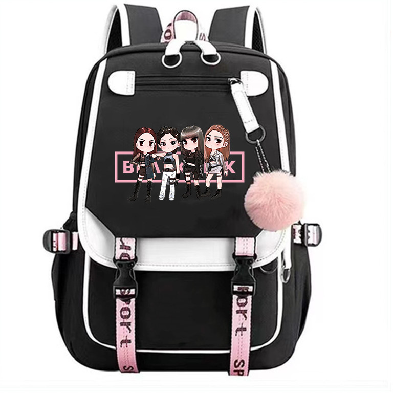 Korean girl group Kim Ji soo, Kim Jenny, Park Choi young printed backpack, backpack, large capacity USB interface, student Korean girl group Kim Ji soo, Kim Jenny, Park Choi young printed backpack, backpack, large capacity USB interface, student