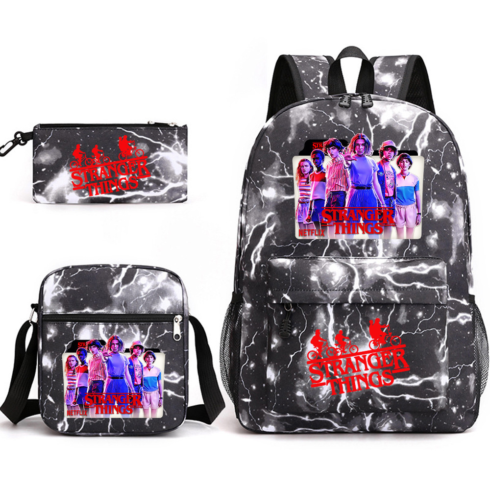 Stranger Things 3-piece backpack, casual canvas backpack, male and female student backpack, printed large capacity outdoor bag Stranger Things 3-piece backpack, casual canvas backpack, male and female student backpack, printed large capacity outdoor bag
