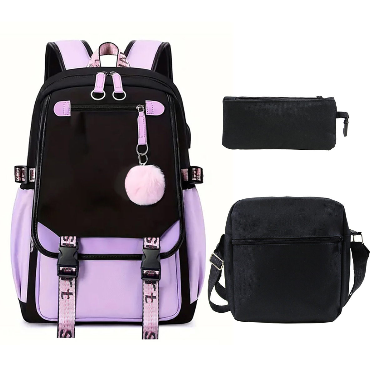 Cross border photo production of student backpack, shoulder bag, pencil case, three piece set, multifunctional fashion backpack, minimum order one piece Cross border photo production of student backpack, shoulder bag, pencil case, three piece set, multifunctional fashion backpack, minimum order one piece