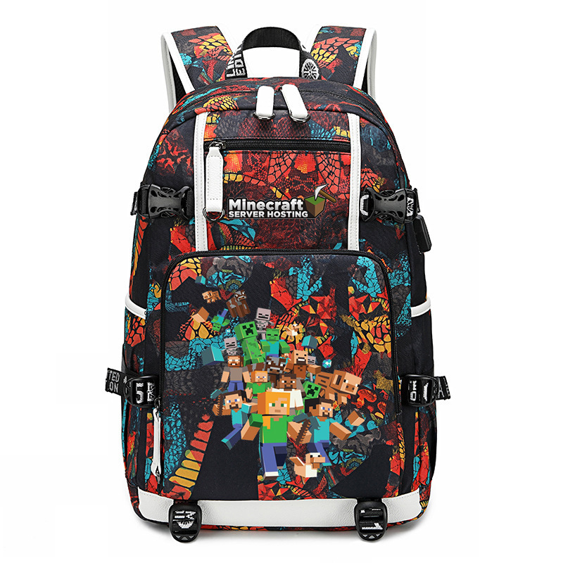 Cross border hot selling Minecraft game peripheral printed backpack outdoor large capacity travel bag Cross border hot selling Minecraft game peripheral printed backpack outdoor large capacity travel bag
