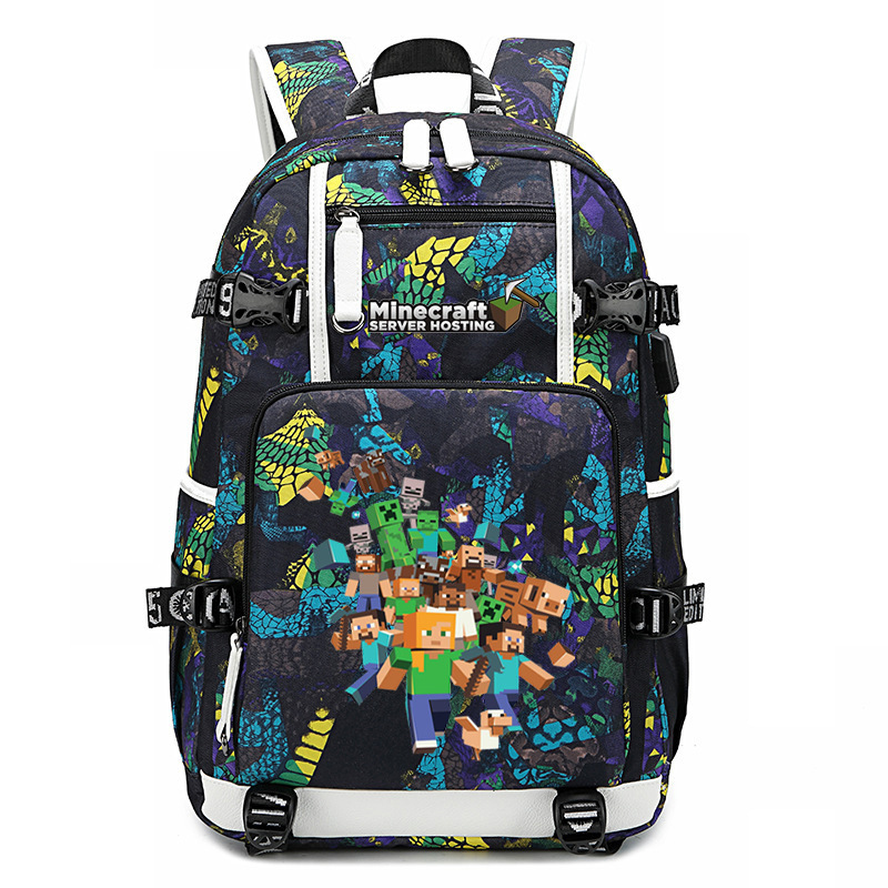 Cross border hot selling Minecraft game peripheral printed backpack outdoor large capacity travel bag Cross border hot selling Minecraft game peripheral printed backpack outdoor large capacity travel bag