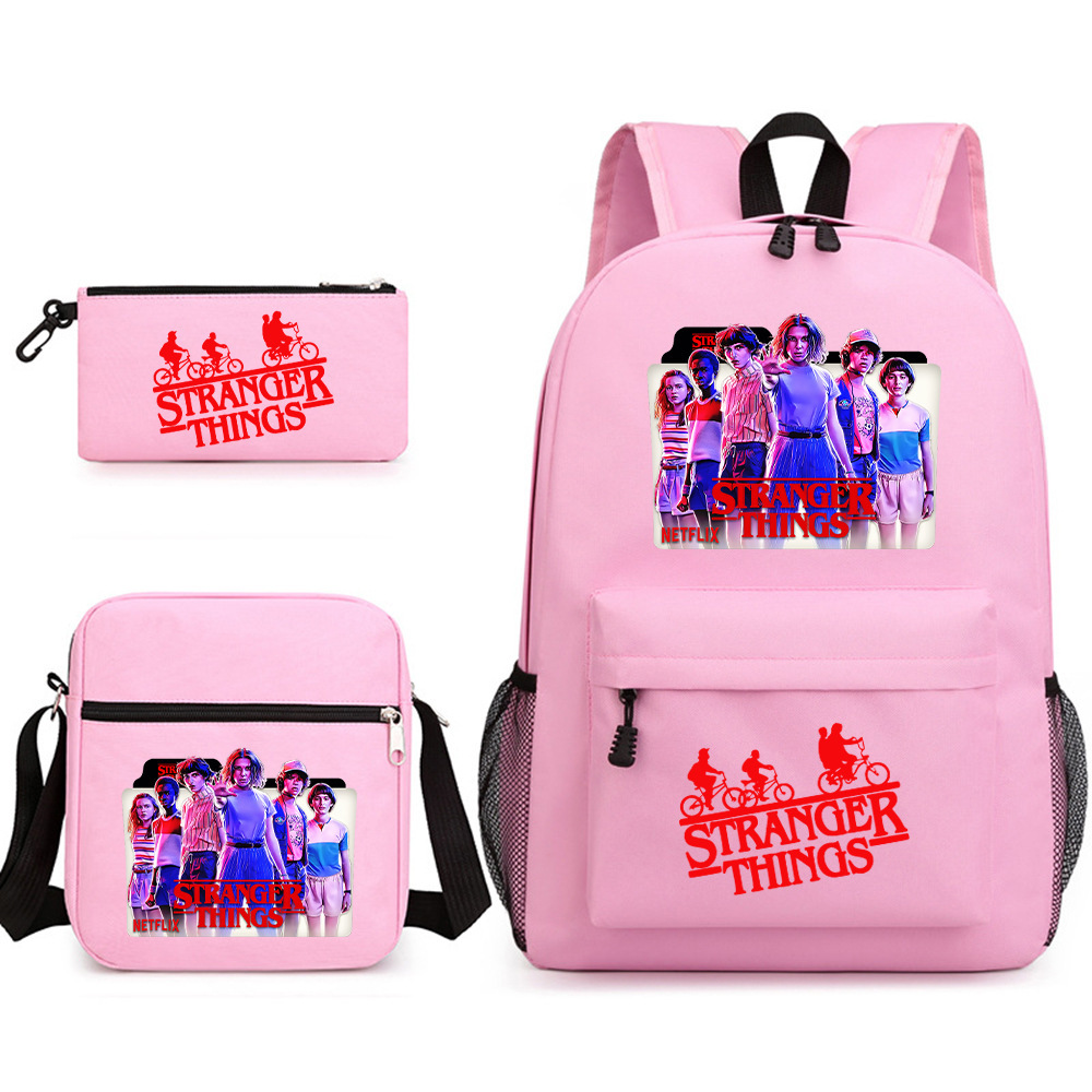 Stranger Things 3-piece backpack, casual canvas backpack, male and female student backpack, printed large capacity outdoor bag Stranger Things 3-piece backpack, casual canvas backpack, male and female student backpack, printed large capacity outdoor bag