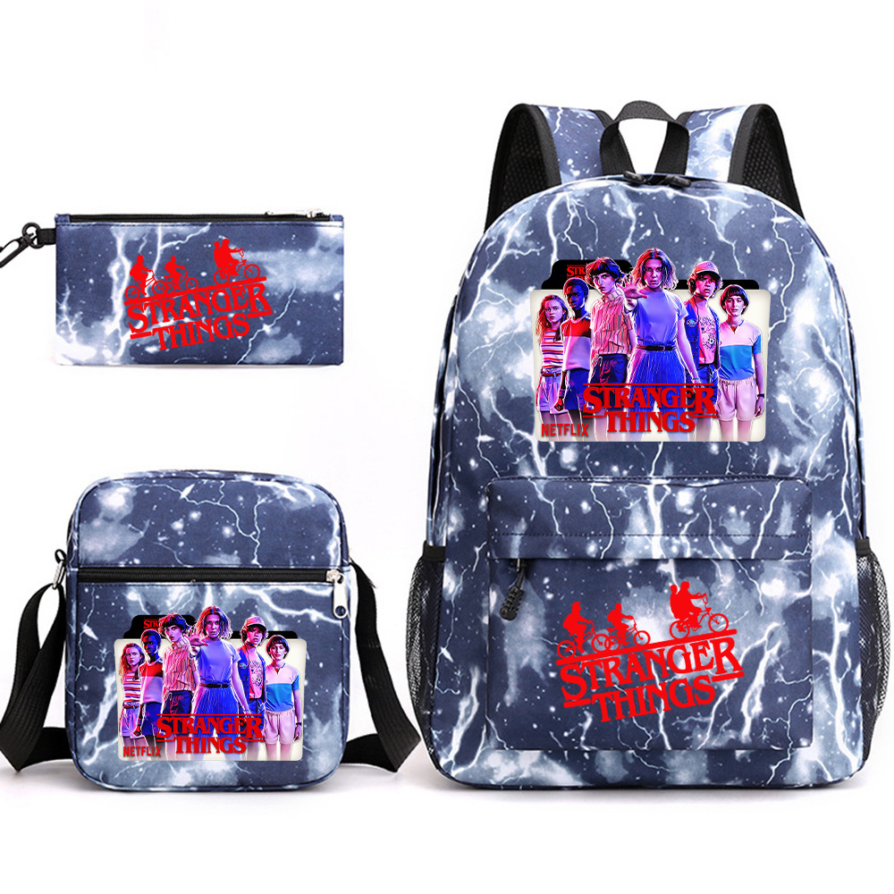 Stranger Things 3-piece backpack, casual canvas backpack, male and female student backpack, printed large capacity outdoor bag Stranger Things 3-piece backpack, casual canvas backpack, male and female student backpack, printed large capacity outdoor bag