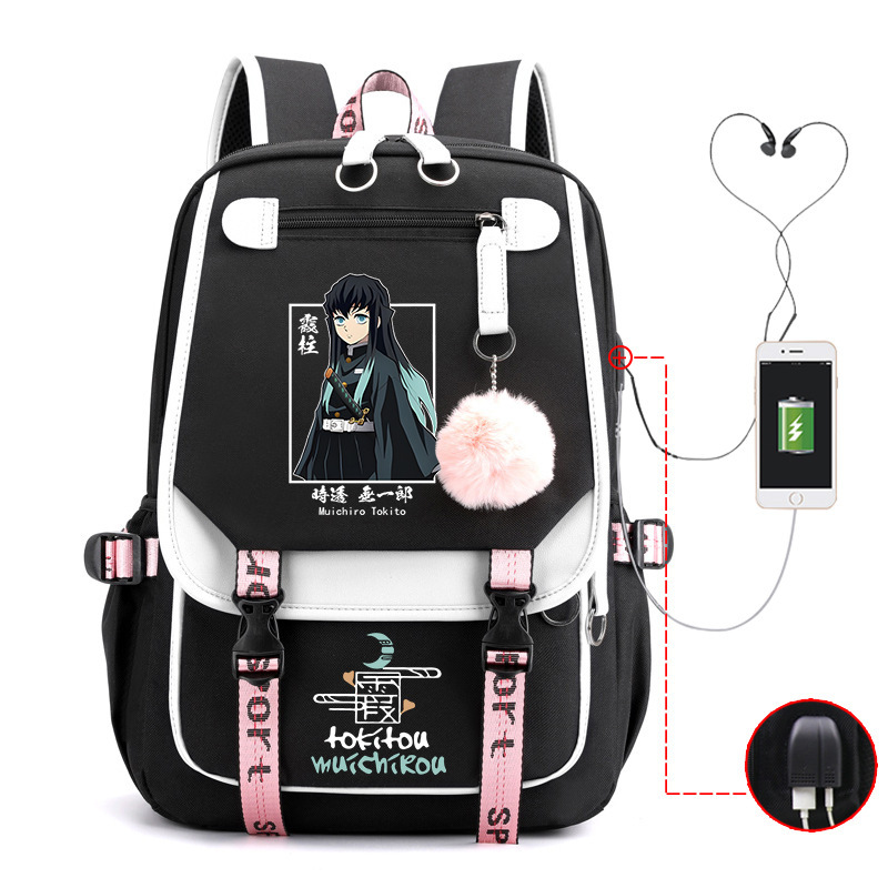 Anime backpack Demon Slayer cross-border trend USB large capacity student spine protection backpack