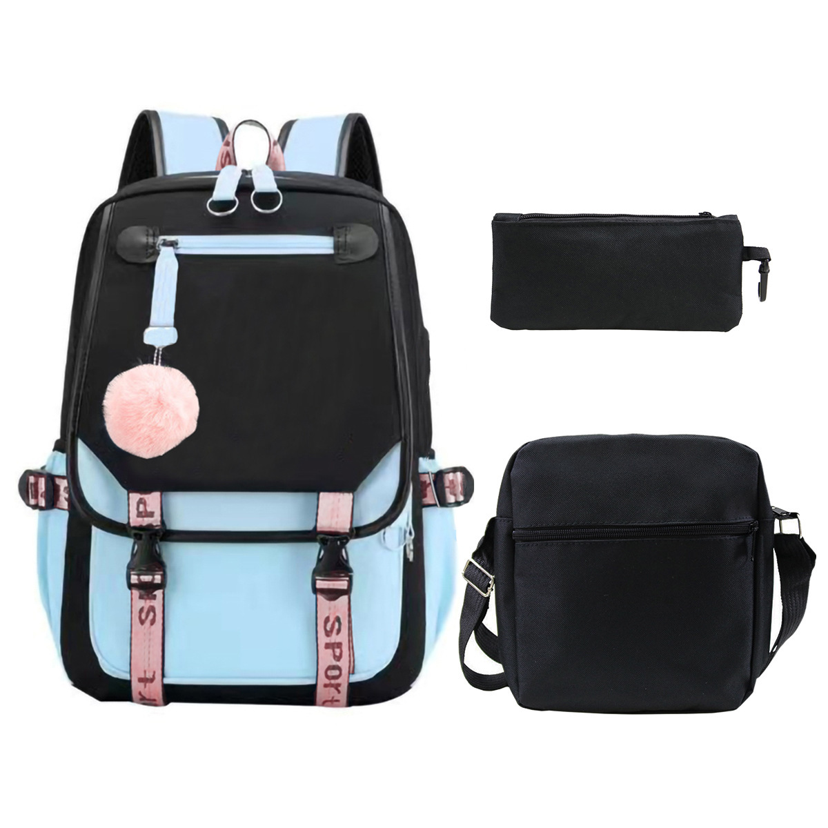 Cross border photo production of student backpack, shoulder bag, pencil case, three piece set, multifunctional fashion backpack, minimum order one piece Cross border photo production of student backpack, shoulder bag, pencil case, three piece set, multifunctional fashion backpack, minimum order one piece