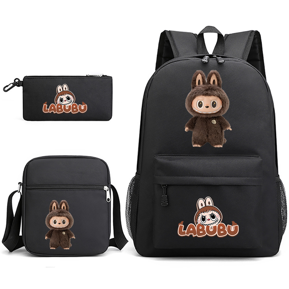 Cross border new hot selling Labubu peripheral printed student backpack backpack shoulder pencil case 3-piece set