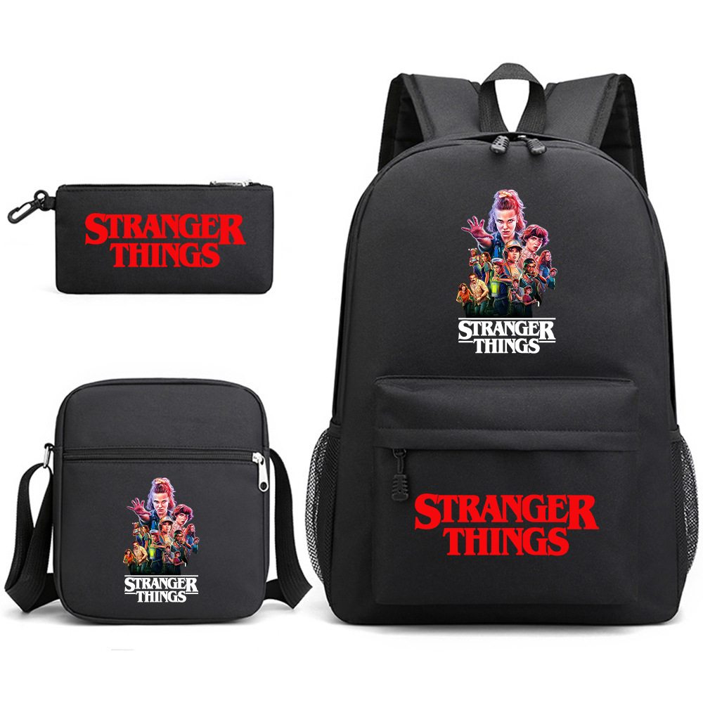 Stranger Things 3-piece backpack, casual canvas backpack, male and female student backpack, printed large capacity outdoor bag Stranger Things 3-piece backpack, casual canvas backpack, male and female student backpack, printed large capacity outdoor bag