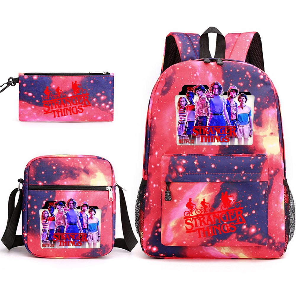 Stranger Things 3-piece backpack, casual canvas backpack, male and female student backpack, printed large capacity outdoor bag Stranger Things 3-piece backpack, casual canvas backpack, male and female student backpack, printed large capacity outdoor bag