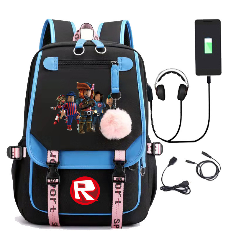 Cross border roblox gaming peripherals USB charging men's and women's backpacks, high school backpacks, large capacity computer bags