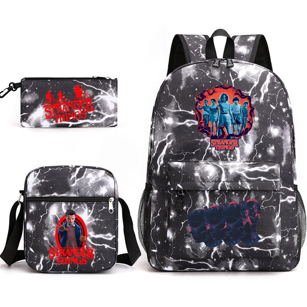 Stranger Things 3-piece backpack, casual canvas backpack, male and female student backpack, printed large capacity outdoor bag Stranger Things 3-piece backpack, casual canvas backpack, male and female student backpack, printed large capacity outdoor bag