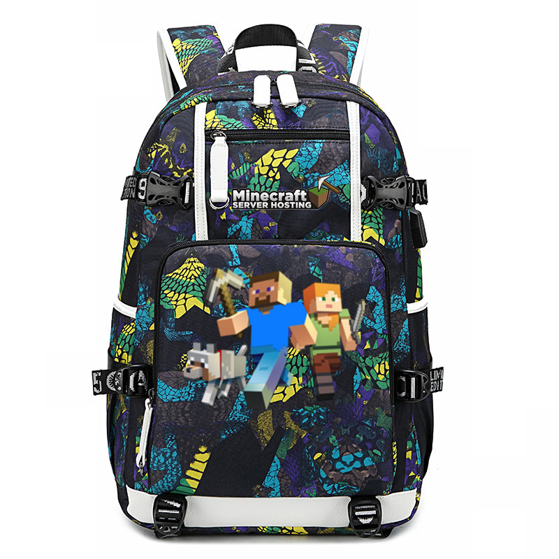 Cross border hot selling Minecraft game peripheral printed backpack outdoor large capacity travel bag Cross border hot selling Minecraft game peripheral printed backpack outdoor large capacity travel bag