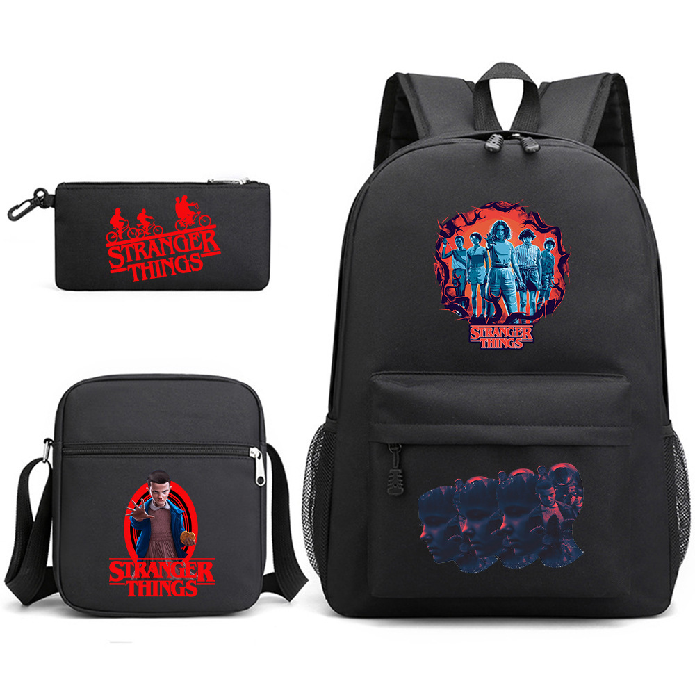 Stranger Things 3-piece backpack, casual canvas backpack, male and female student backpack, printed large capacity outdoor bag Stranger Things 3-piece backpack, casual canvas backpack, male and female student backpack, printed large capacity outdoor bag