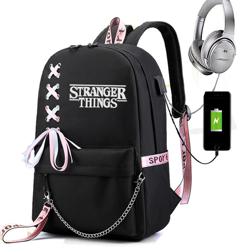 Cross border New American TV Series Stranger Story Backpack USB Charging Night Light Backpack for Middle School Students Cross border New American TV Series Stranger Story Backpack USB Charging Night Light Backpack for Middle School Students
