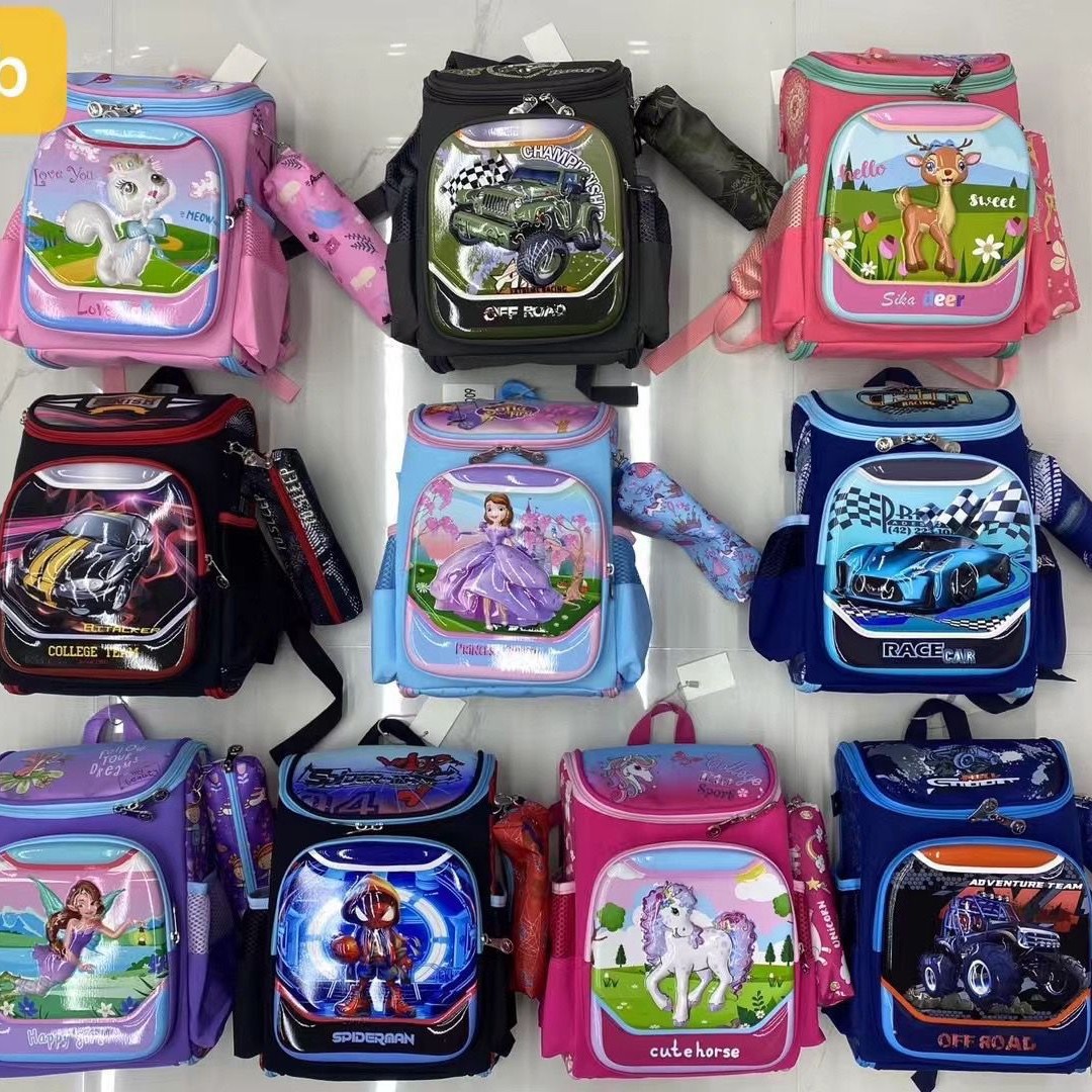 Foreign trade kindergarten backpack two-piece set with large capacity, fully open space bag for 3-6 years old, 3D hard shell cartoon backpack, direct sales