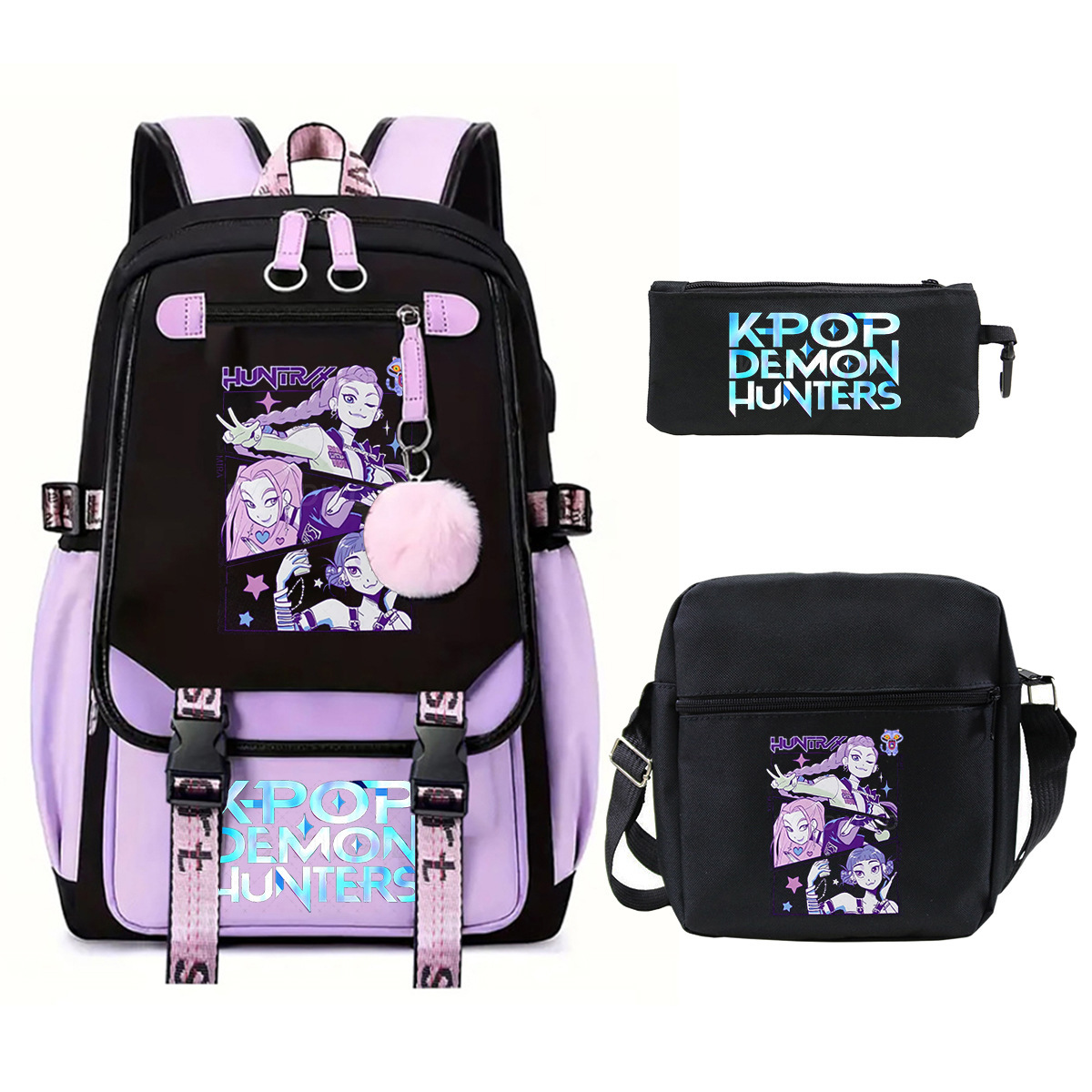 Witch Hunting Squad Printed Children's Fashion Backpack Cross border Large Capacity Casual Backpack Set for Primary and Secondary School Students